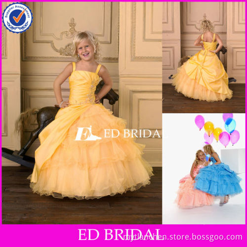 Elegant New A-line spaghetti straps beaded bodice ruched satin organza flower girl dress